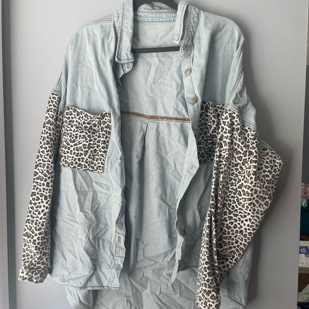 SHEIN Blue and Brown Jean Jacket with Unique Design
